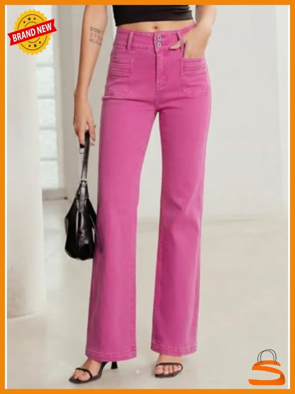 Women's Wide Leg Jeans High Waisted Tummy Control Stretchy Pockets